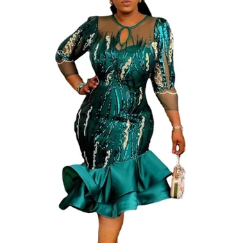 Сексуальное Сетчатое Облегающее платье Миди, Африканские платья для женщин 2023 на каждый день, Элегантная Повязка с высокой талией, Платье с пайетками, Женская африканская одежда