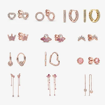 Серьги с кисточками из серебра 925 пробы в стиле LR Pan, корейские модные простые серьги, Женская розовая корона, серьги из розового золота с бриллиантами розового цвета