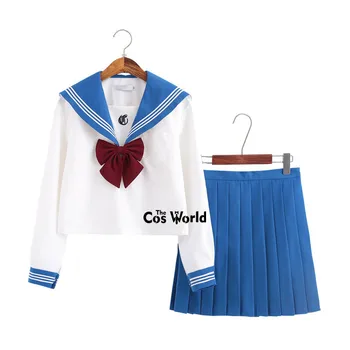 Сине-белый летний темно-синий костюм моряка, топы, юбки, школьная форма JK, школьная форма для студентов, ткань
