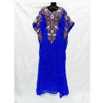 Синий Дубайский Кафтан Farasha Jalabiya Jilbab Abaya Макси Нарядное Вечернее платье Европейские и американские модные тенденции