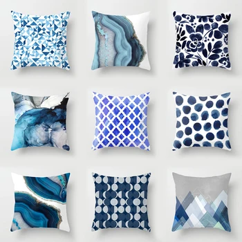 Синий геометрический креативный чехол для подушки, наволочка из полиэстера, домашний диван в скандинавском стиле, декоративное кресло для гостиной
