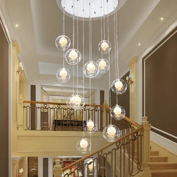 Скандинавская лестница, светодиодная потолочная люстра для спальни, Прикроватная тумбочка, подвесной светильник с двойным стеклянным абажуром, несколько светильников
