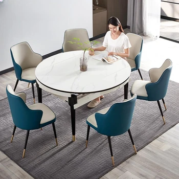 Скандинавские раздвижные обеденные столы из круглого кофейного мрамора, современные обеденные столы для кухни, гостиной, Мебель для дома Tavolo Pranzo SR50DT