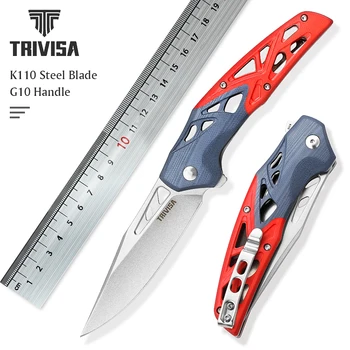 Складной Карманный Нож TRIVISA с зажимом для Мужчин, Ножи EDC со стальным лезвием Stonewash K110 3,74 дюйма, Шарнир на шарикоподшипниках, Открывающийся Флиппер