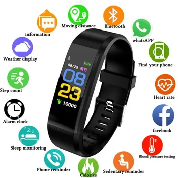 Смарт-часы 2023 115Plus, совместимые с Bluetooth Спортивные часы, Браслет для Здоровья, Браслет с шагомером для фитнеса, Пульсометр, 115 Смарт-браслет