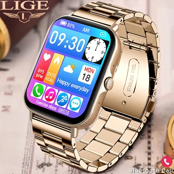 Смарт-часы LIGE Мужские с полным сенсорным экраном, с функцией Bluetooth, с температурой вызова, Спортивные часы, Фитнес-трекер, Водонепроницаемые Умные часы, Женские Reloj