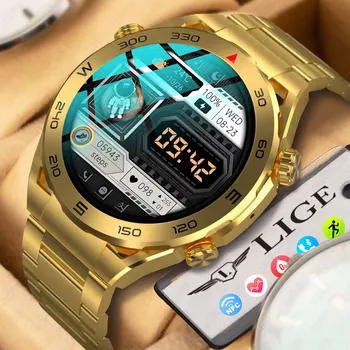Смарт-часы LIGE с Золотым Стальным Ремешком, AMOLED HD Экран, Умные Часы для Android, iOS, Мужские, Женские, Bluetooth-Вызов, Фитнес-Наручные Часы