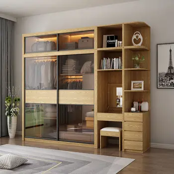 Современная минималистичная скандинавская доска из массива дерева, легкая роскошная раздвижная дверь, стеклянная дверь, большой шкаф-гардероб