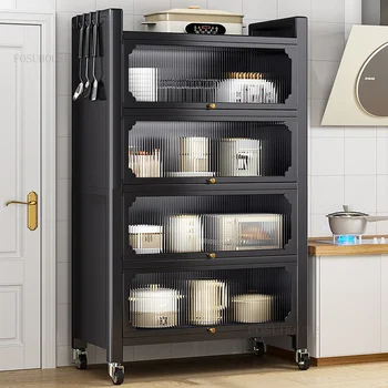 Современные металлические кухонные шкафы Кухонная мебель Многослойные шкафы для хранения Напольных стеллажей Домашний многофункциональный шкаф для посуды