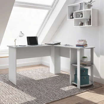 Современный L-образный письменный стол с боковыми полками, серый l-образный письменный стол
