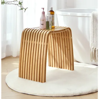 Современный и простой стул для ванной Комнаты, Табурет из натурального Бамбука, Многофункциональный Пуфик для прихожей, Прочный и стабильный Стул для макияжа