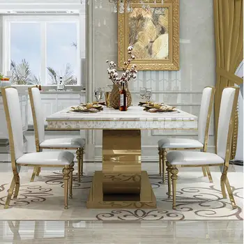 Современный мраморный обеденный стол, расслабляющие обеденные столы из нержавеющей стали, квартира, Золотая бытовая мебель для дома)