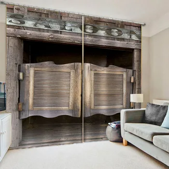Старая деревянная дверь, Каменная стена, Занавески с принтом в стиле ретро для украшения гостиной, Современная затемняющая занавеска для кухни и спальни из полиэстера