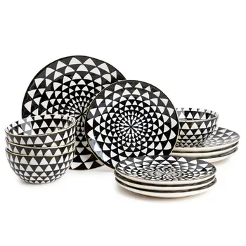 Столовая посуда, черно-белый керамический медальон, набор из 12 предметов
