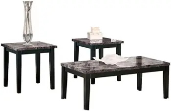 Столовый набор из искусственного мрамора из 3 предметов, включает журнальный столик и 2 приставных столика, черный
