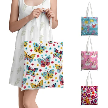 Сумка с мультяшными животными, милая Девочка, бабочка, Единорог, розовая сумка через плечо, женская сумка для покупок в стиле Харадзюку Большой емкости для отдыха