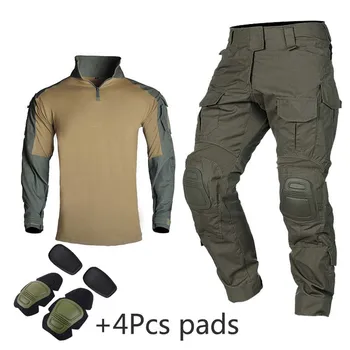 Тактические рубашки, Боевая форма, Камуфляжные брюки Армии США Ripstop, Военная Мужская одежда, Страйкбол, Пейнтбольная одежда, Тактика с подушечками