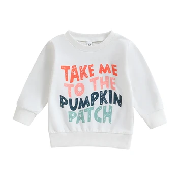 Толстовки для маленьких девочек и мальчиков, одежда на Хэллоуин, пуловеры с круглым вырезом и длинными рукавами и буквенным принтом, осенние топы