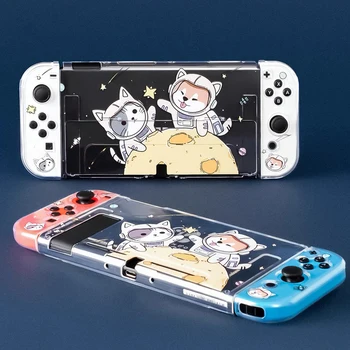 Тонкий закрепляемый чехол для Nintendo Switch OLED/Switch, амортизирующий и защищающий от царапин Защитный чехол с рисунком Кошки Собаки