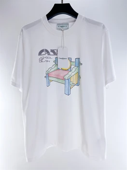 Топовая версия 
 Футболки Casablanca с принтом на стуле, Мужские и женские футболки с коротким рукавом, Топ-тройники