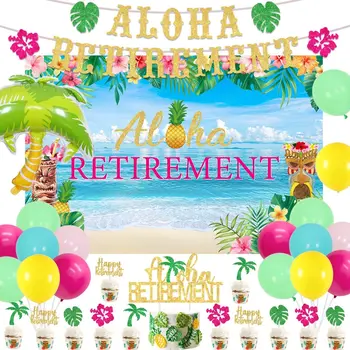 Тропические украшения для вечеринки в честь счастливого выхода на пенсию, Гавайский Фламинго, летние пляжные аксессуары - Aloha, фон для выхода на пенсию, воздушные баннеры