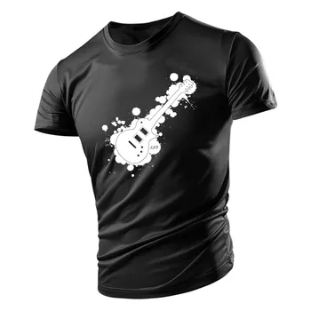 Уличная удобная повседневная футболка для взрослых мужчин с коротким рукавом, дышащая футболка с 2D гитарным музыкальным принтом, круглый вырез, ниша, быстросохнущая