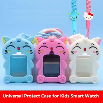 Универсальный чехол для детских умных часов с милым мультяшным котом, защищающий от потери, мягкий защитный чехол для детских GPS-часов, противоударный чехол с ремешком