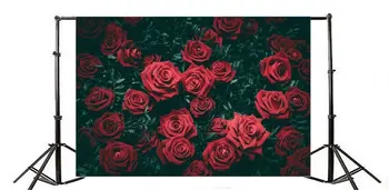 Фон для фотосъемки Красные розы, зеленые листья, Мрачная романтическая природа