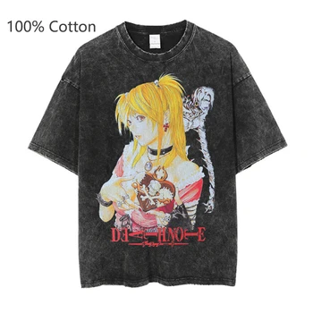 Футболка Death Note Misa Amane, Женская футболка из 100% хлопка, винтажная футболка с стиркой, мужская футболка в стиле Харадзюку, уличная одежда, модные повседневные топы