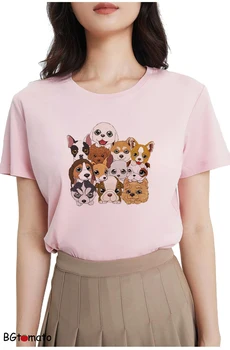 Футболка с милой собачкой, повседневная футболка с героями мультфильмов, дышащая мягкая летняя рубашка хорошего качества A030