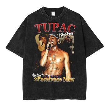 Хип-хоп Мужская уличная одежда в стиле Харадзюку, футболки с портретом Тупака и графическим принтом, Винтажные хлопковые повседневные летние футболки с коротким рукавом, топы