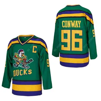 Хоккейная майка Mighty Ducks 99 Banks 96 Conway 66 Бомбей, Майки для спортивной одежды на открытом воздухе, Швейная вышивка, Зеленый, Черный, Новинка 2023 года