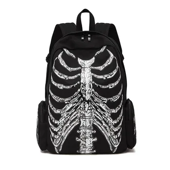 Холщовый рюкзак JIEROTYX, многофункциональные школьные сумки на Хэллоуин, Рюкзак Унисекс с принтом Черепа и скелета, Готическая дизайнерская дорожная сумка