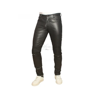 Черные узкие кожаные джинсы, длинные брюки из эластичной кожи, супер европейский и американский модный тренд