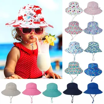 Шапочки для плавания с широкими полями для девочек, защита от ультрафиолета, детская солнцезащитная шляпа, пляжная кепка с регулируемым ремешком для подбородка