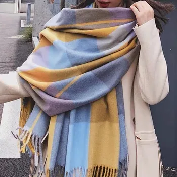 Шарф Женский Британский Классический кашемировый Осенне-зимний утолщенный теплый Универсальный клетчатый шарф Модная шаль