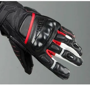 Шикана Черные/Красные Мотоциклетные короткие перчатки из натуральной кожи для уличных гонок