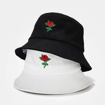 Шляпа-Ведро с Вышивкой Розы для Женщин, Складная Панама 
