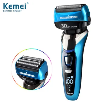 Электробритва Kemei для мужчин, перезаряжаемая бритва для лица, профессиональный триммер для бороды, водонепроницаемый станок для бритья волос