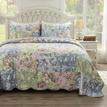Эмма Традиционное лоскутное одеяло с цветочным рисунком, комплект из 3 предметов /Ru-Cal