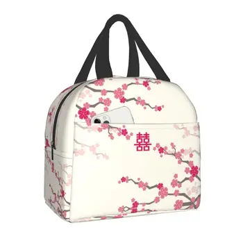 Японская Сакура, вишневые цветы, Изолированные сумки для ланча для женщин, Сменный термоохладитель, Цветы, коробка для Бенто, дети, школьники