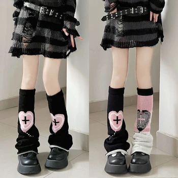 Японские Модные носки-гетры Y2k, Женские Пикантные Носки в стиле Лолиты для девочек, Гетры с перекрестной графикой, Готические Гетры Harajuku, Аксессуары