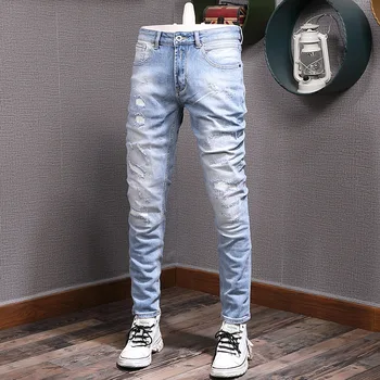 Японские Мужские Рваные Джинсы, Хлопковые Дышащие Прямые Повседневные джинсы, Мужские брюки Y2K