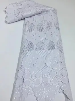 белая кружевная ткань с французскими блестками, высококачественная вышивка, африканская сетка, кружева, нигерийские тюлевые ткани, 5 ярдов для свадебного платья