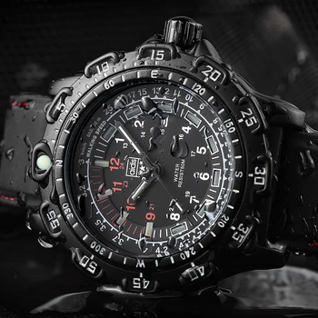 уличные Армейские спортивные кварцевые наручные часы со светящейся трубкой, 50 м, водонепроницаемые Мужские Черные силиконовые часы, мужские часы