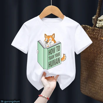 футболка для мальчиков/девочек с забавным рисунком Шиба-Ину и книгами 