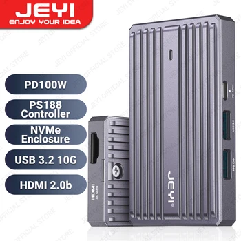 Док-станция JEYI USB C 10G с корпусом SSD M.2 NVMe, концентратором PS188 5 в 1 USB 3.2 3.0, поддерживает PD 100 Вт, HDMI 2.1b 4K @ 60 Гц