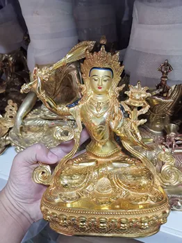 Манджушри ГУАНЬ ИНЬ Статуя Будды Бодхисаттвы Буддизм Тибетский храм ДОМАШНЯЯ позолоченная медная статуя Будды благословляет на безопасное здоровье и удачу