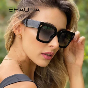 Модные Квадратные женские солнцезащитные очки SHAUNA, ретро Бренд, Дизайнерские Украшения с заклепками, Очки желейного цвета, Мужские Градиентные Солнцезащитные очки